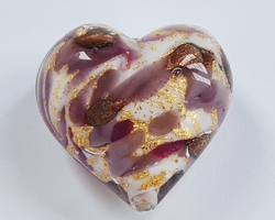  venetian murano marbled lilac and ivory glass with 24k gold  28mm heart bead *** QUANTITY IN STOCK = 1 *** 