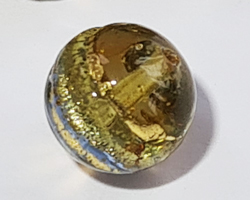  venetian murano light aquamarine and topaz glass with 24k banded gold foil 10mm round bead *** QUANTITY IN STOCK =36 *** 