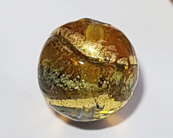  venetian murano aquamarine and topaz glass with 24k banded gold foil 12mm round bead *** QUANTITY IN STOCK =10 *** 