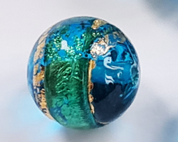  venetian murano aquamarine glass with 24k banded gold foil 10mm round bead *** QUANTITY IN STOCK =38 *** 