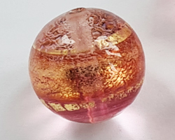  venetian murano rubino and clear glass with 24k banded gold foil 14mm round bead *** QUANTITY IN STOCK =20 *** 