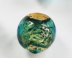  venetian murano aquamarine glass with 24k gold 10mm round bead *** QUANTITY IN STOCK =10 *** 