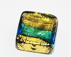  venetian murano emerald glass with 24k gold foil 16mm x16mm x 8mm square bead *** QUANTITY IN STOCK =5 *** 