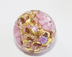  --CLEARANCE--  venetian murano opaque pink glass with exposed gold foil and pink flower14mm basilica round bead *** QUANTITY IN STOCK =18 *** 