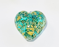  venetian murano sea foam green glass over 24k gold 12mm ca'd'oro heart bead   *** QUANTITY IN STOCK = 20 *** 