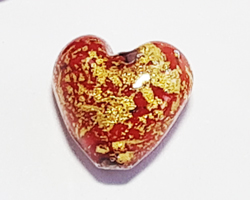  venetian murano opaque red glass over 24k gold 12mm ca'd'oro heart bead *** QUANTITY IN STOCK = 29 *** 