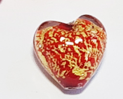  venetian murano opaque red glass over 24k gold 10mm ca'd'oro heart bead   *** QUANTITY IN STOCK = 78 *** 