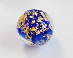  venetian murano cobalt glass with 24k gold foil 6mm ca'd'oro round bead *** QUANTITY IN STOCK = 6 *** 