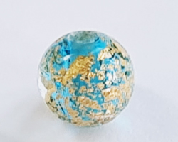  venetian murano aquamarine glass with 24k gold foil 6mm ca'd'oro round bead *** QUANTITY IN STOCK = 10 *** 