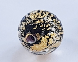  venetian murano black glass with 24k gold foil 6mm ca'd'oro round bead *** QUANTITY IN STOCK = 46 *** 