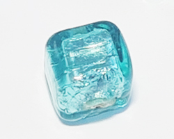  venetian murano sea foam green glass over silver foil 6mm cube bead *** QUANTITY IN STOCK =19 *** 