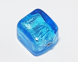  venetian murano aquamarine glass over silver foil 6mm cube bead *** QUANTITY IN STOCK =35 *** 