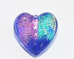  venetian murano cobalt 14mm dichroic heart bead   *** QUANTITY IN STOCK = 15 **** 