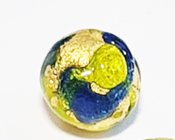 venetian green and blue glass with gold foil 6mm HALF DRILLED round bead *** QUANTITY IN STOCK = 48**