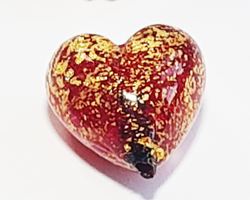  venetian ruby red glass with gold foil 15mm heart bead *** QUANTITY IN STOCK = 51** 
