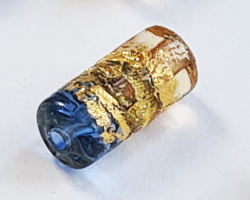  venetian aquamarine and amber glass with gold foil 12mm x 6mm tube bead *** QUANTITY IN STOCK = 24 *** 