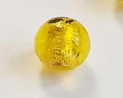  venetian yellow glass with gold foil 6mm round bead *** QUANTITY IN STOCK = 27 *** 