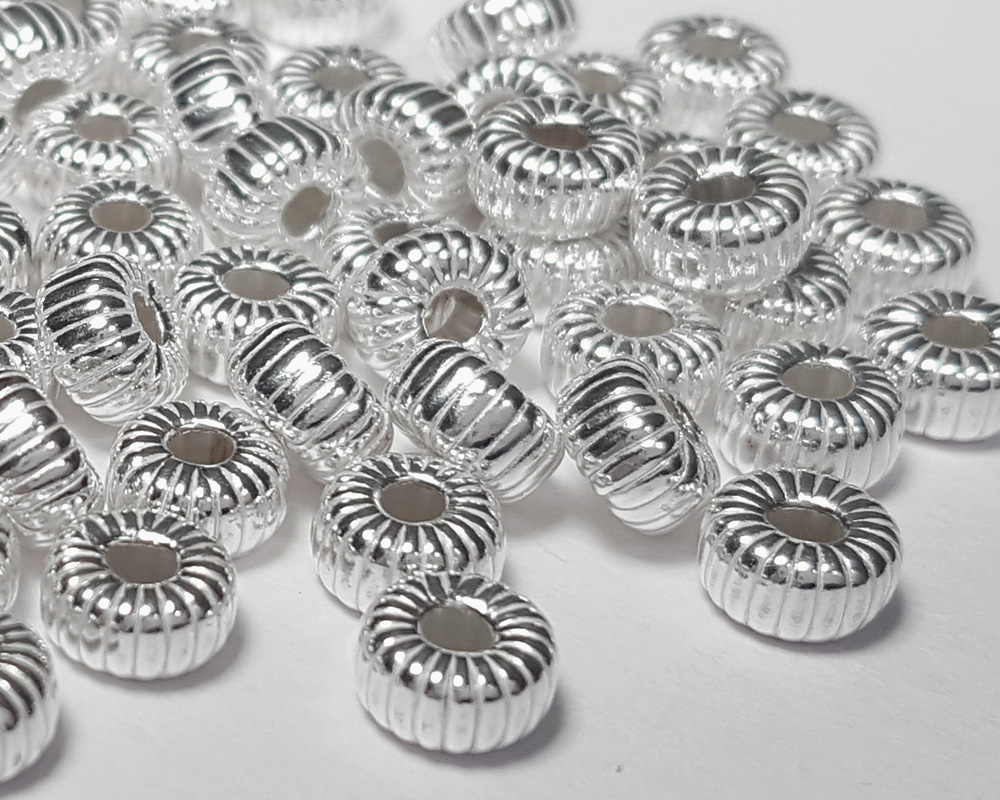  <24.50g/100> sterling silver 6mm x 3.35mm corrugated rondelle bead 