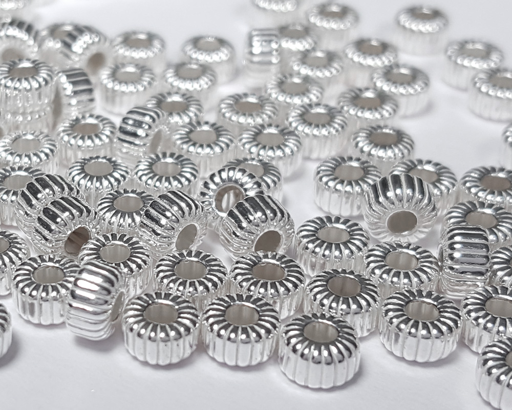  <16.8g/100> sterling silver 5mm x 3mm corrugated rondelle bead 