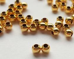  --CLEARANCE--  <5.7g/100> vermeil 3mm round bead, 1.5mm hole, double flash plating for increased durability [vermeil is gold plated sterling silver] 