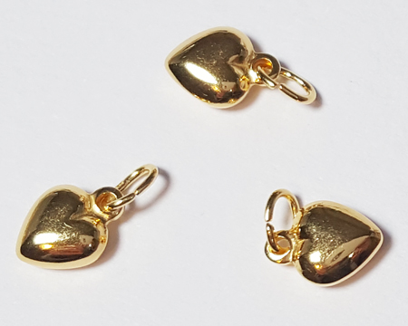 vermeil 9mm x 6mm puffed heart charm, with attached open jumpring