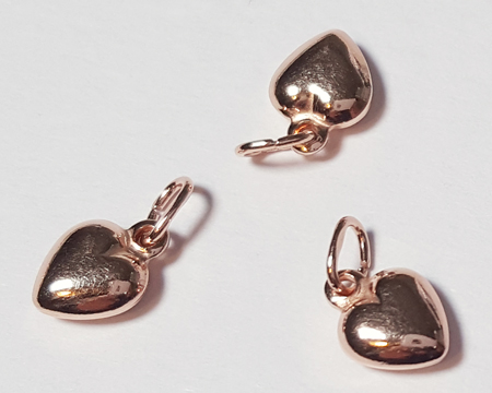 ROSE VERMEIL 9mm x 6mm puffed heart charm, with attached open jumpring