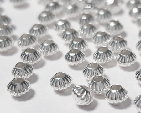 <4.5g/100> sterling silver 3mm corrugated bicone spacer bead, 1.3mm hole