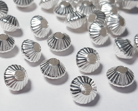 <29.9g/100> sterling silver 6.5mm corrugated bicone spacer bead, 2mm hole