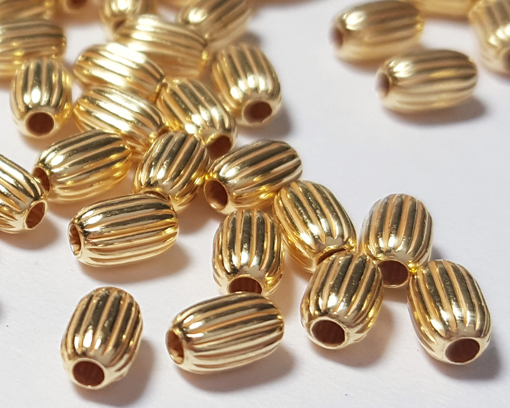  <8.4g/100> vermeil 4.75mm x 3mm corrugated oval bead, 2 micron plated for increased durability [vermeil is gold plated sterling silver] 