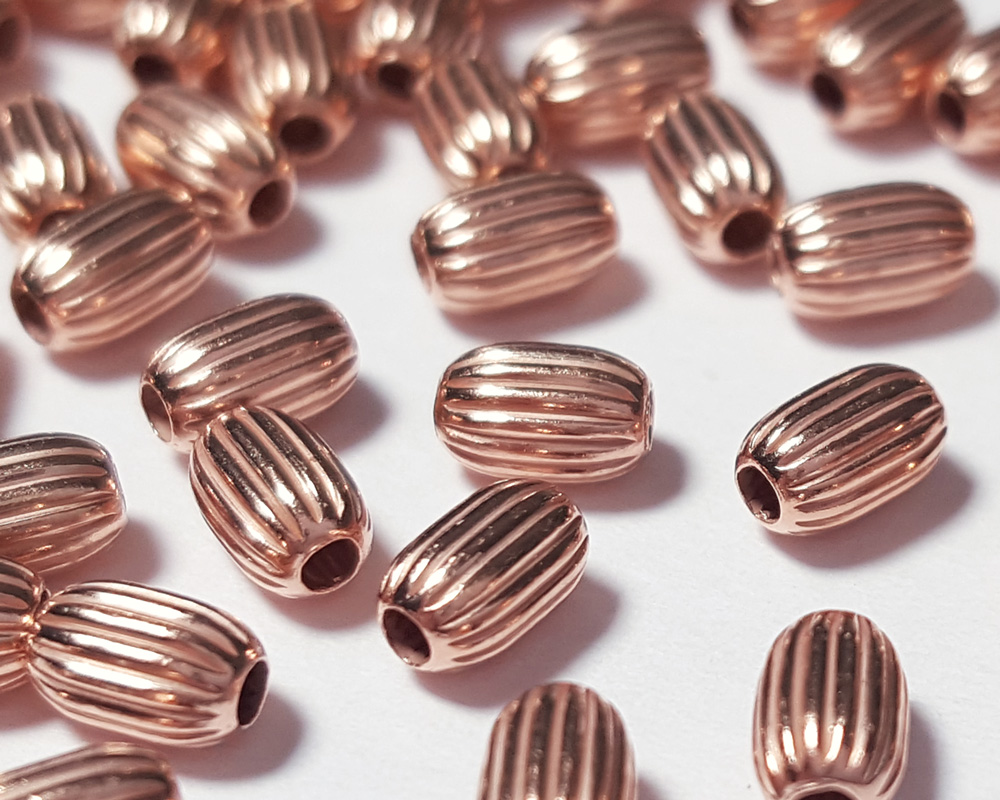  <8.45g/100> ROSE VERMEIL 4.75mm x 3mm corrugated oval bead, 1 micron plated for increased durability [vermeil is gold plated sterling silver] 