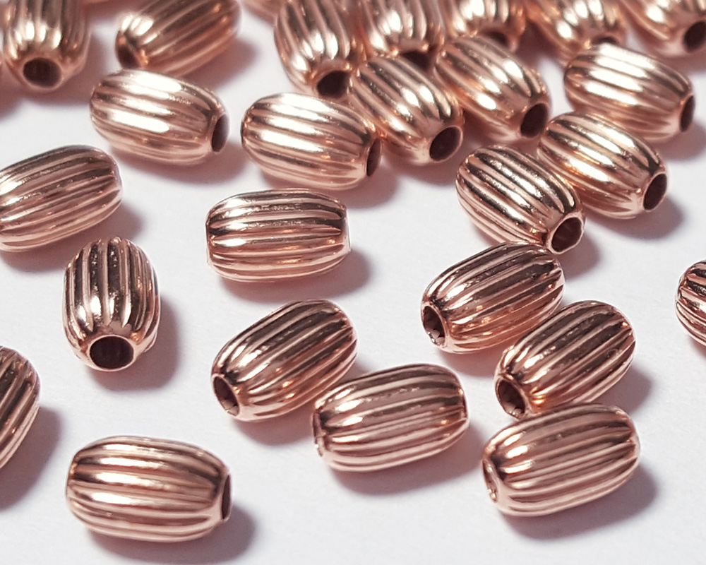  <8.5g/100> ROSE VERMEIL 4.75mm x 3mm corrugated oval bead, 2 micron plated for increased durability [vermeil is gold plated sterling silver] 