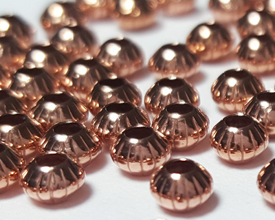  <4.5g/100> ROSE VERMEIL 3mm corrugated bicone spacer bead, 1.3mm hole, 1 micron plating for increased durability [vermeil is gold plated sterling silver] 
