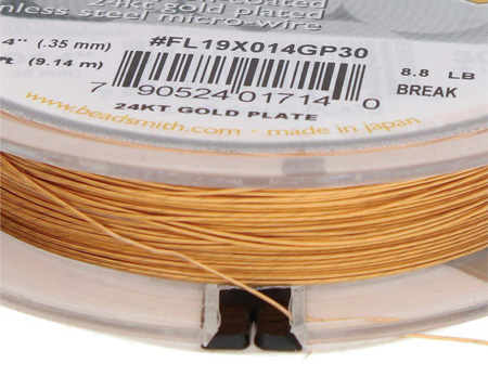 9.1 meter (30 feet) reel - flex-rite - 19 strand *24k gold plated* nylon coated stainless steel stringing/beading wire, 0.35mm total outside diameter