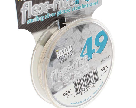 3.05 meter (10 feet) reel - flex-rite - 49 strand *sterling silver* plated nylon coated stainless steel stringing/beading wire, 0.6mm total outside diameter