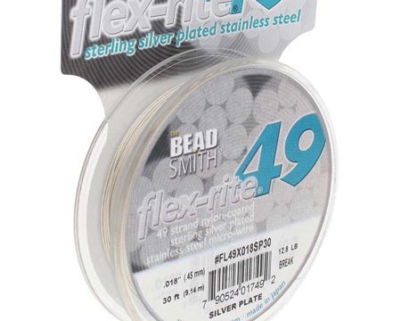 3.05 meter (10 feet) reel - flex-rite - 49 strand *sterling silver* plated nylon coated stainless steel stringing/beading wire, 0.45mm total outside diameter