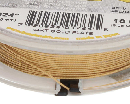 3.05 meter (10 feet) reel - flex-rite - 49 strand *24k gold plated* nylon coated stainless steel stringing/beading wire, 0.6mm total outside diameter
